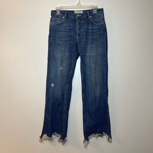 We The Free People Maggie Mid-Rise‎ Straight Leg Crop Jean Sequoia Blue 26